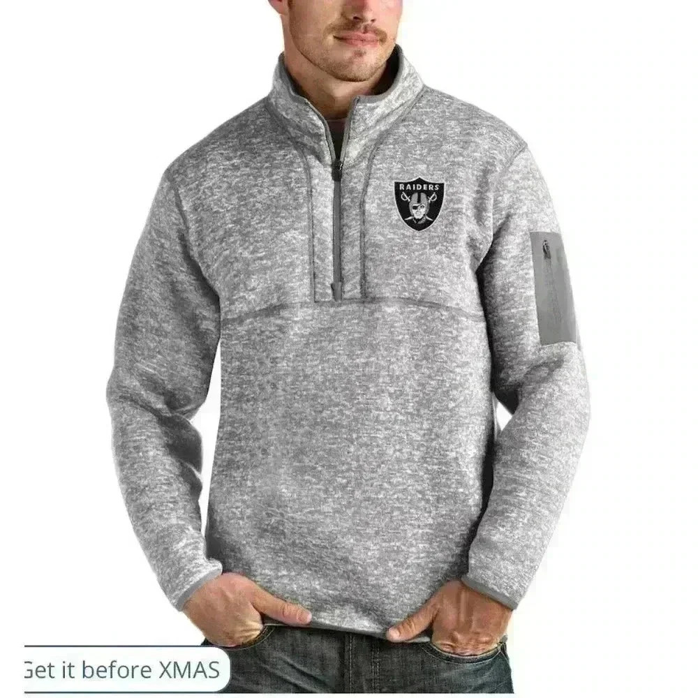 NWT Antigua Las Vegas Raiders Heather Gray Quarter-Zip Pullover Jacket 3XL